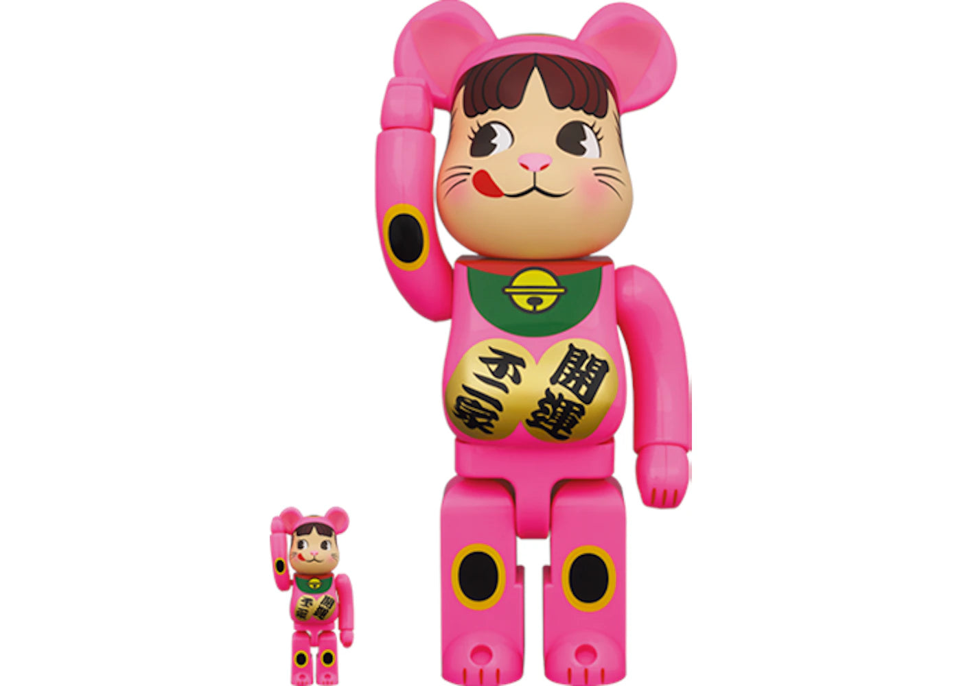 Bearbrick Maneki Neko Peko-chan 100% & 400% Set Flurescent Pink