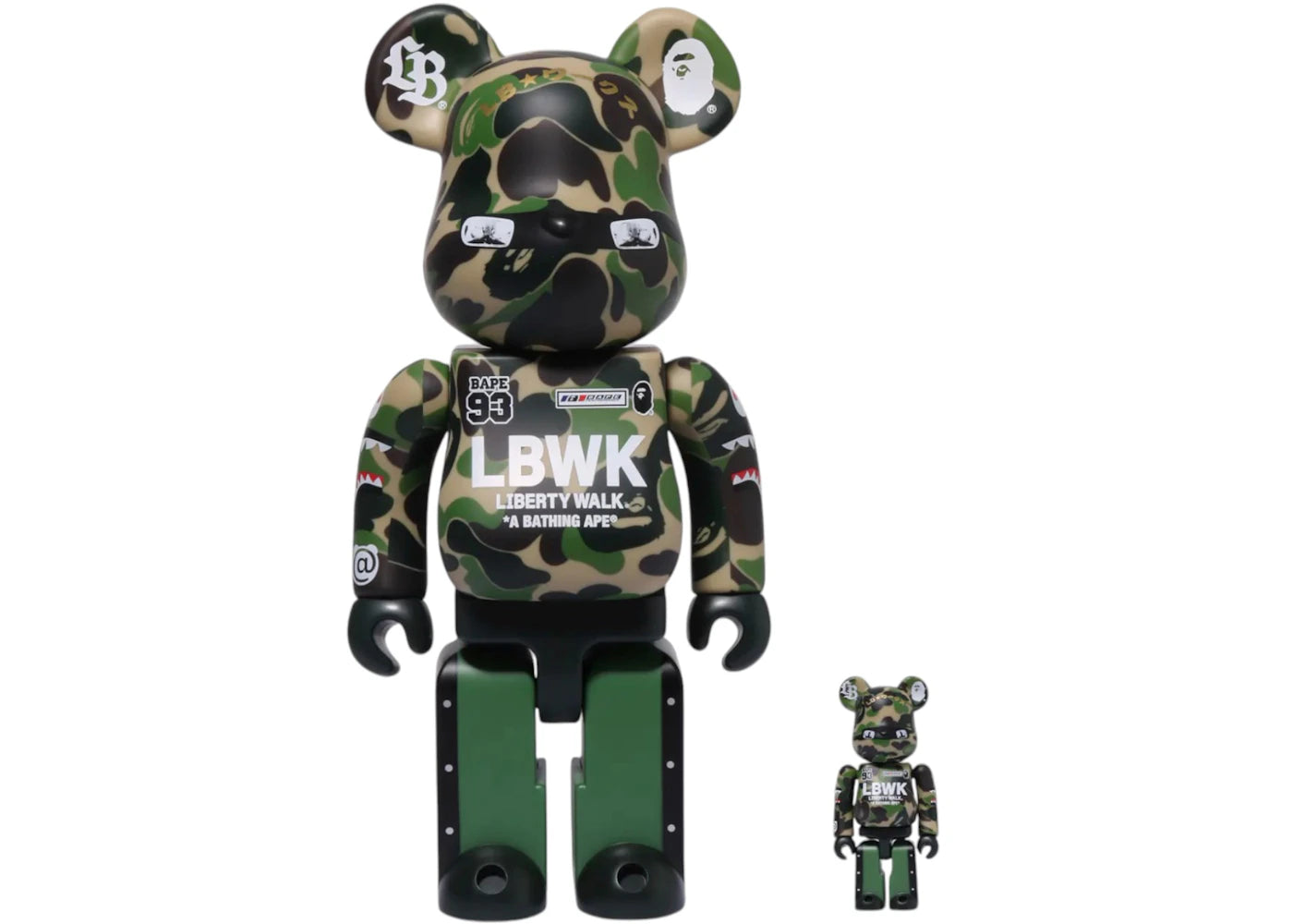 Bearbrick x BAPE XLBWK Livaken Knu ABC Camo 100% & 400% Set Green
