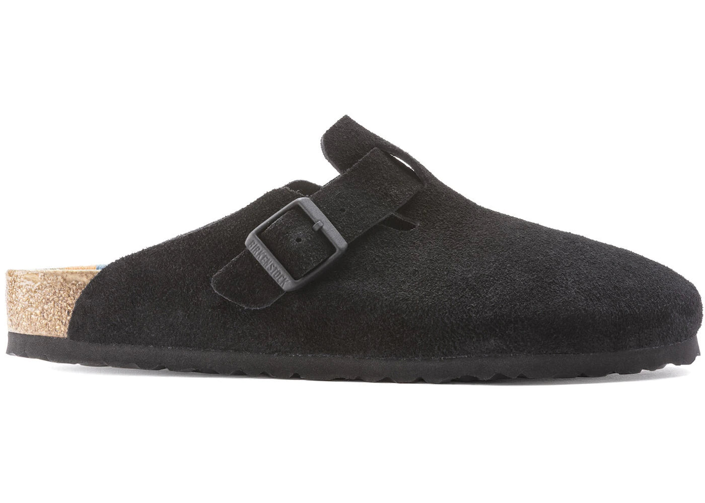 Birkenstock Boston Suede Black Pattern Footbed