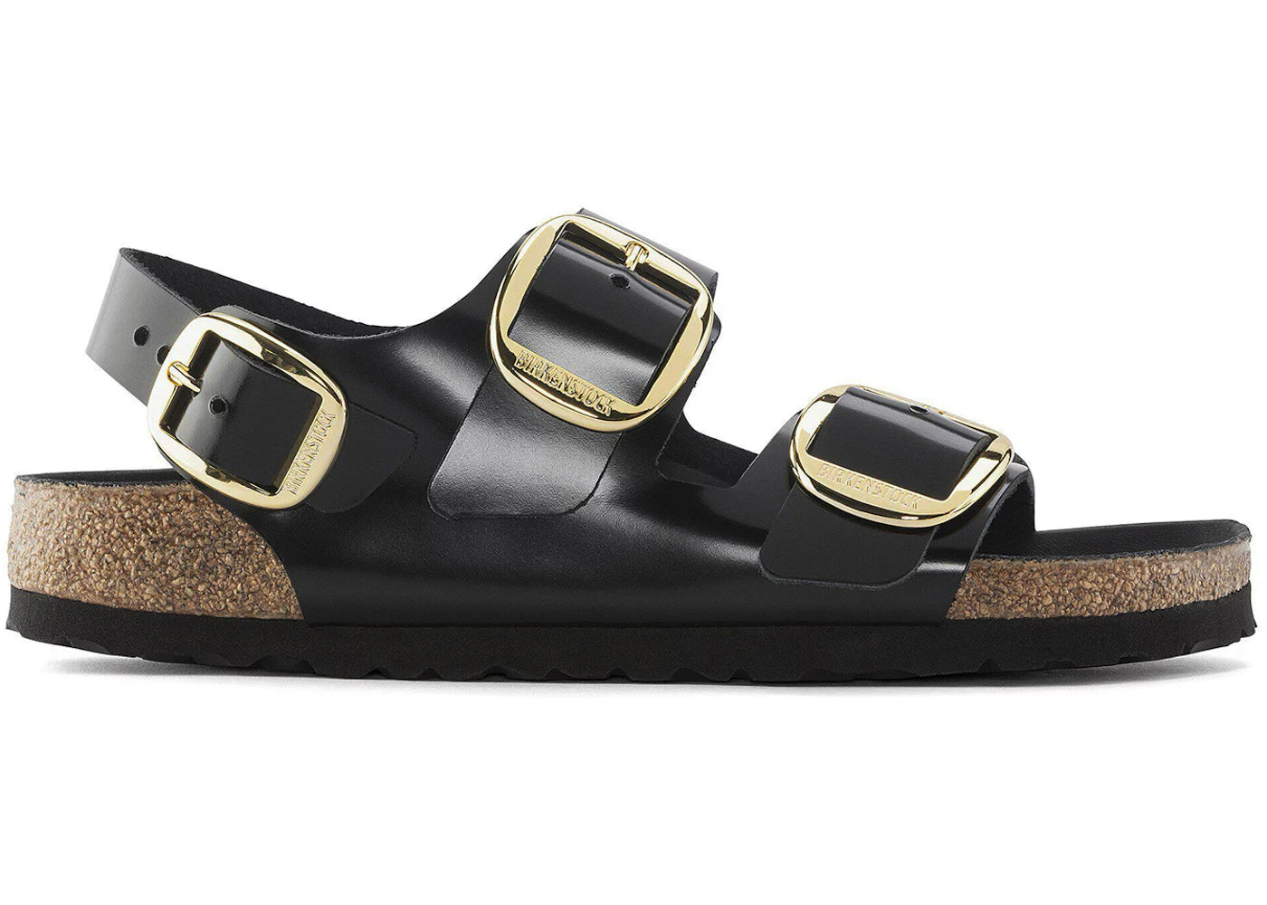 Birkenstock Milano Big Buckle Natural Leather Patent High Shine Black