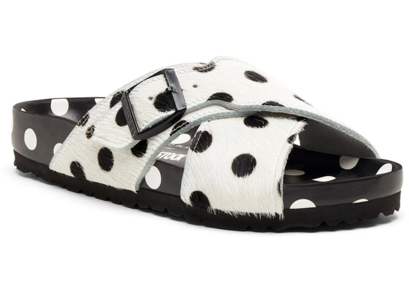 Birkenstock Rodra Fur Manolo Blahnik Black White Dot