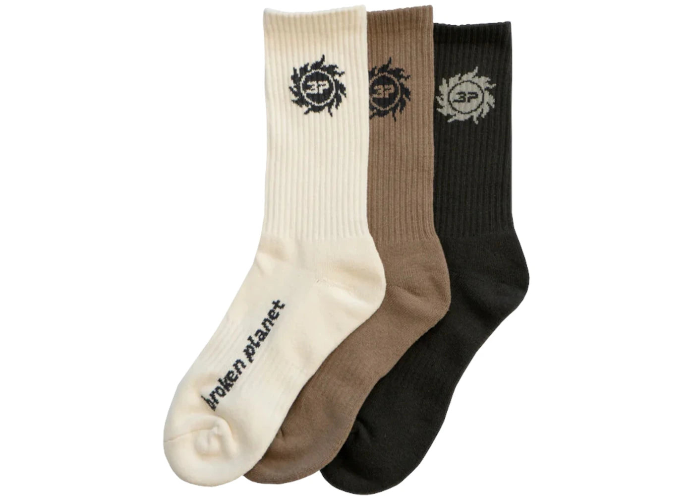 Broken Planet Logo Socks (3 Pack) Cinder Brown/Vanilla White/Soot Black