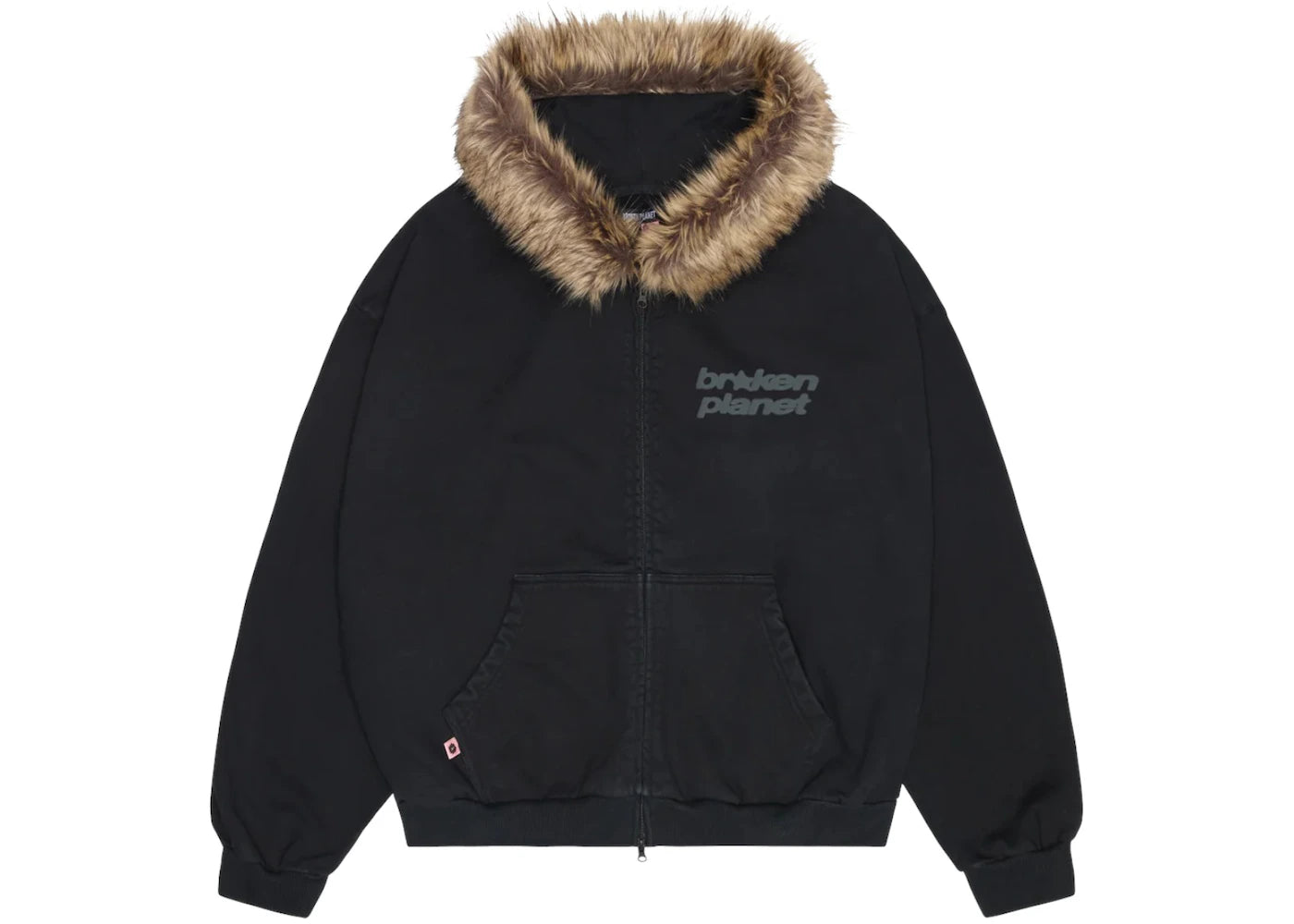 Broken Planet Star Logo Fur Zip-Up Hoodie Midnight Black