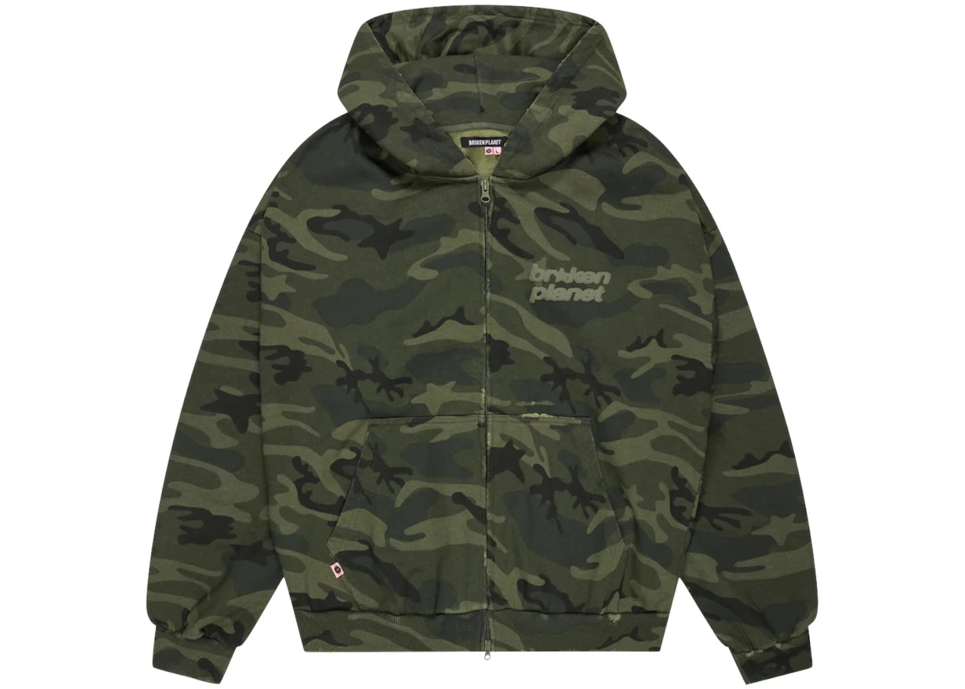 Broken Planet Star Logo Zip-Up Hoodie Green Star Camo
