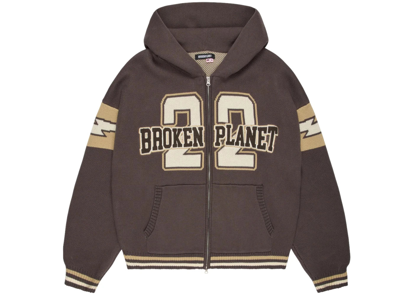 Broken Planet Varsity Knit Zip-Up Hoodie Chocolate Brown