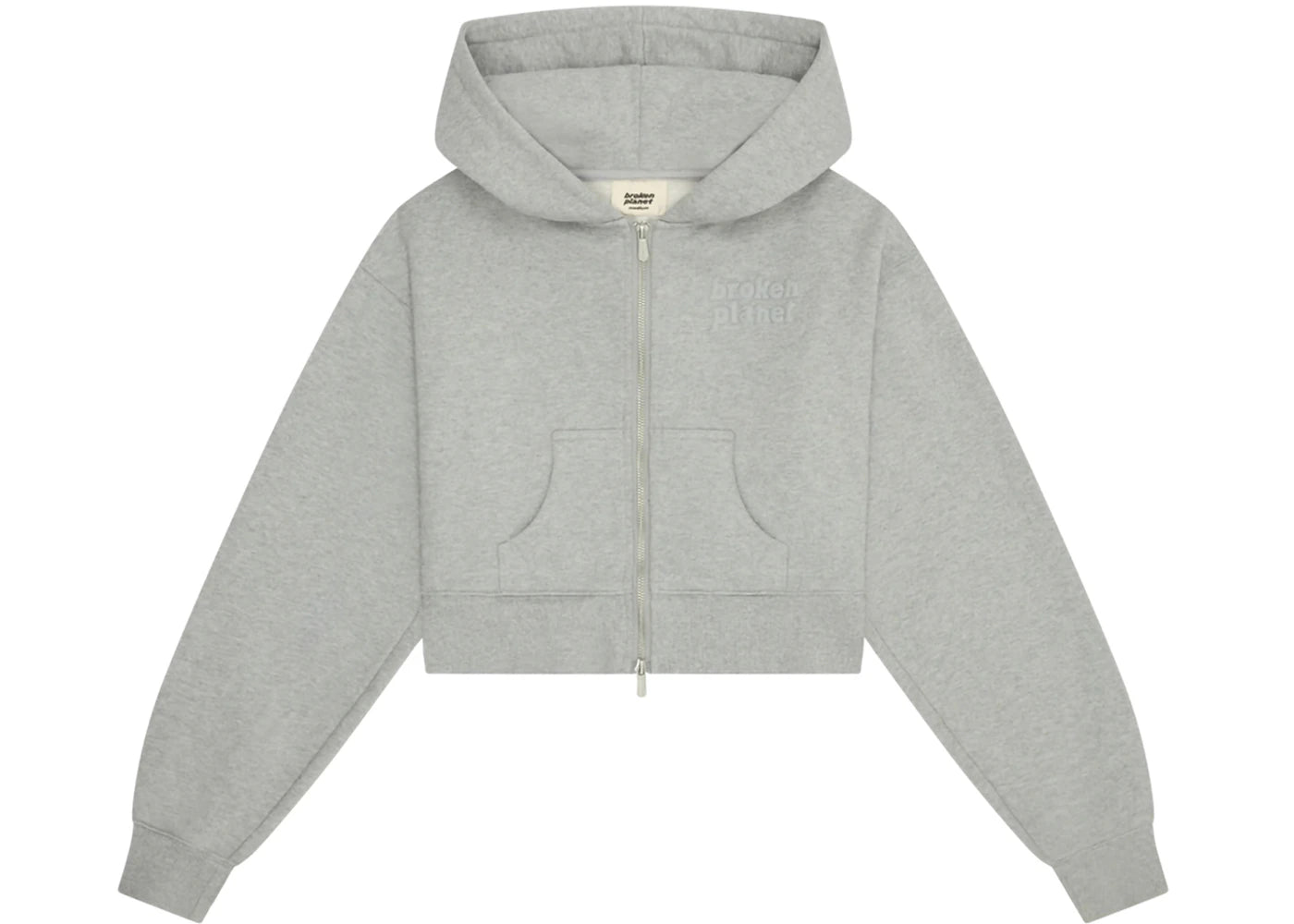Broken Planet Women's Basics Cropped Zip-Up Hoodie Heather Grey