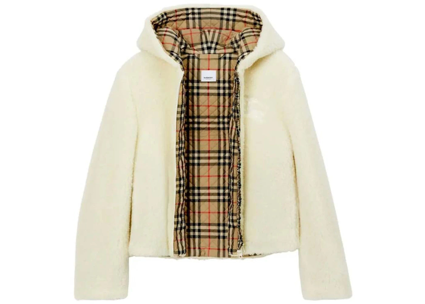 Burberry Austrel Logo-Embroidered Shearling Hooded Jacket Frosted Vanilla