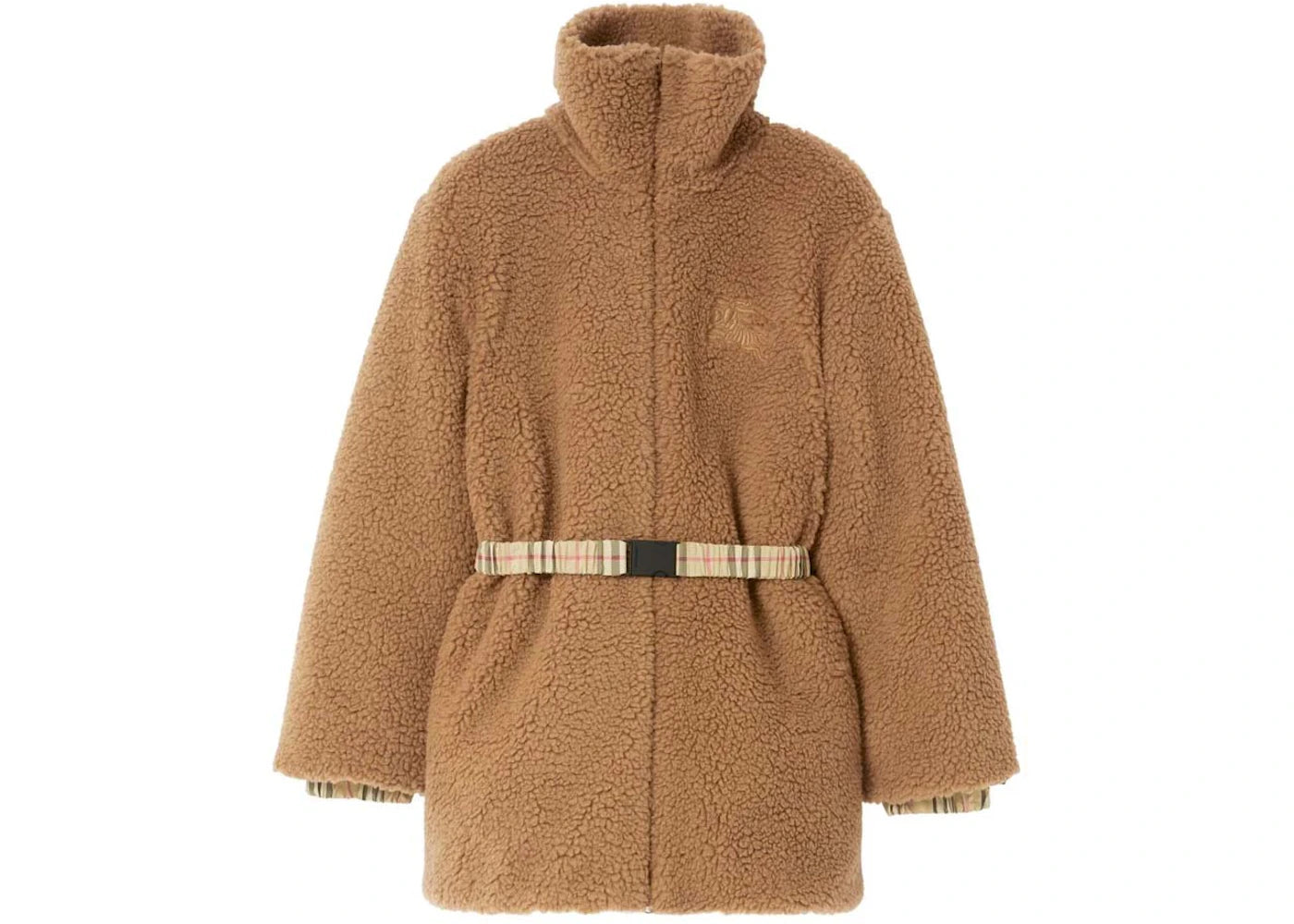 Burberry Belted Fleece Coat Dusty Carmel