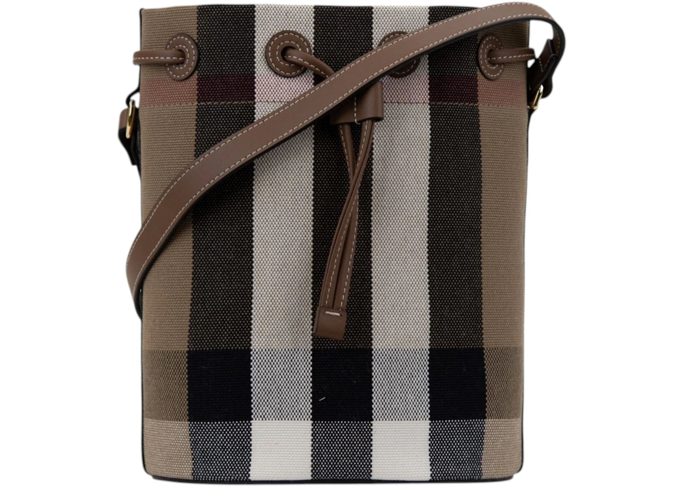 Burberry Check Canvas Small Bucket Bag Taupe Brown