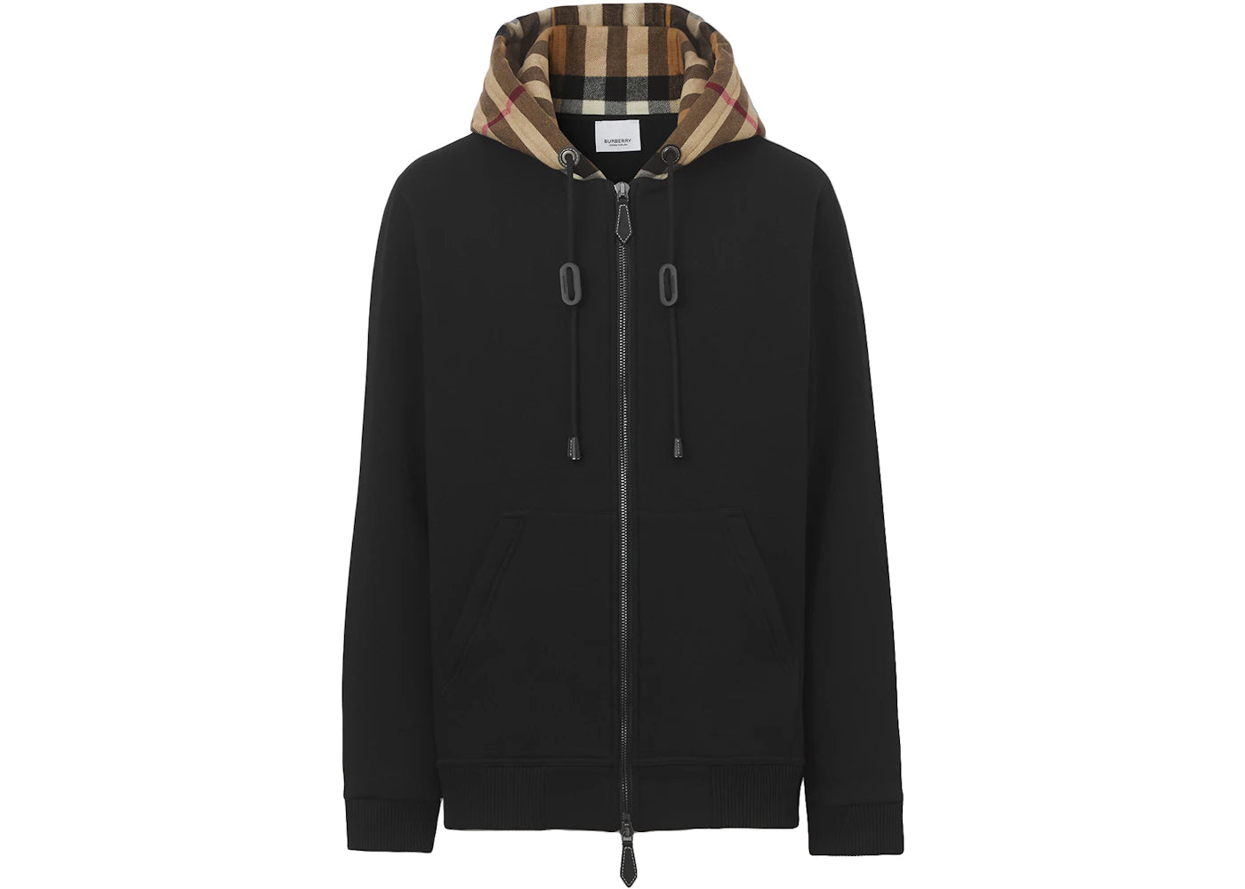 Burberry Check Hood Cotton Blend Zip-Front Hooded Top Black/Archive Beige
