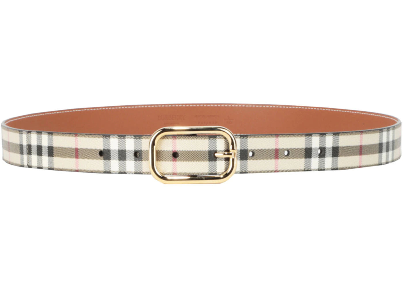 Burberry Check Leather Belt Archive Beige Gold