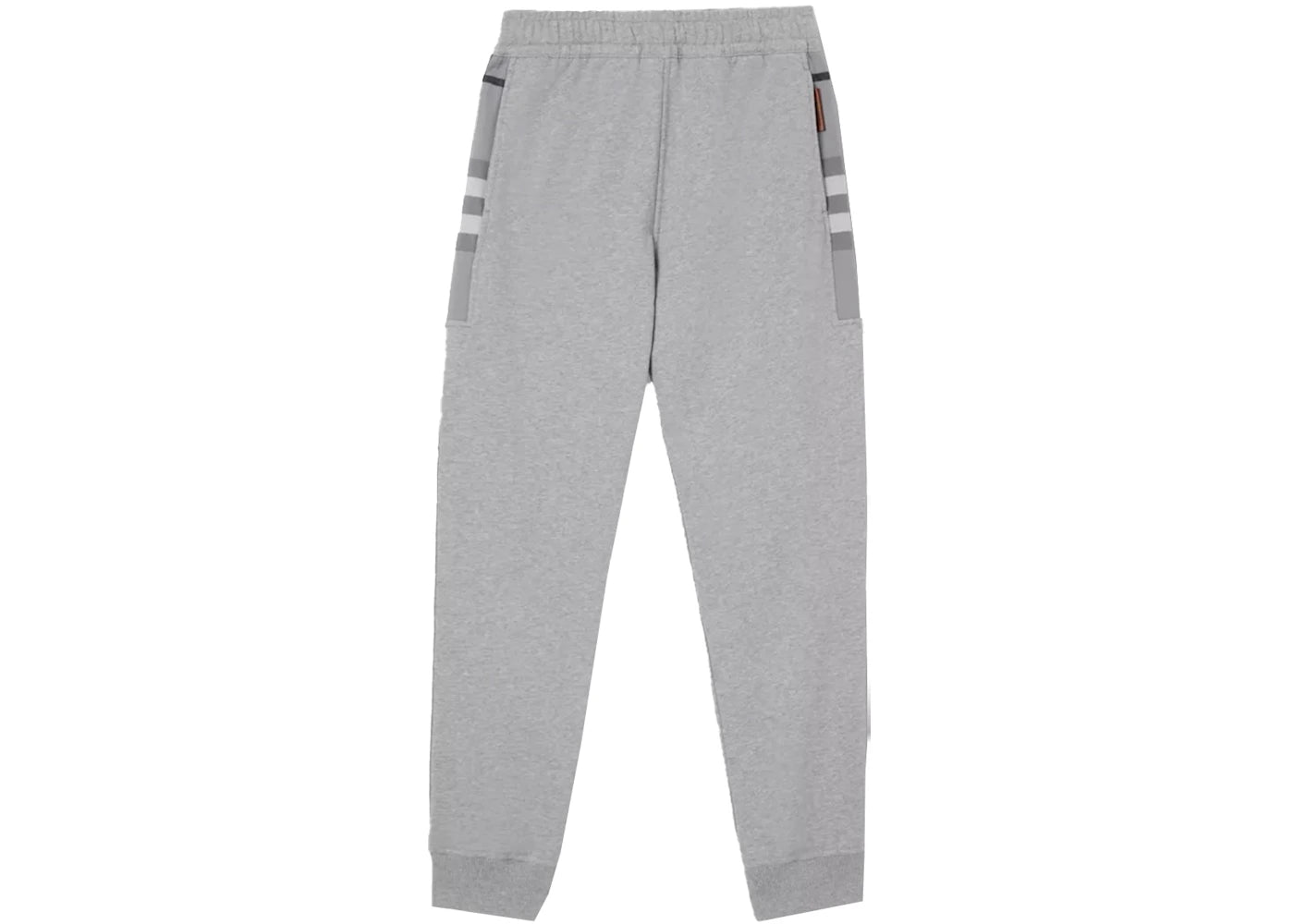 Burberry Check Panel Cotton Jogging Pants Pale Grey Melange