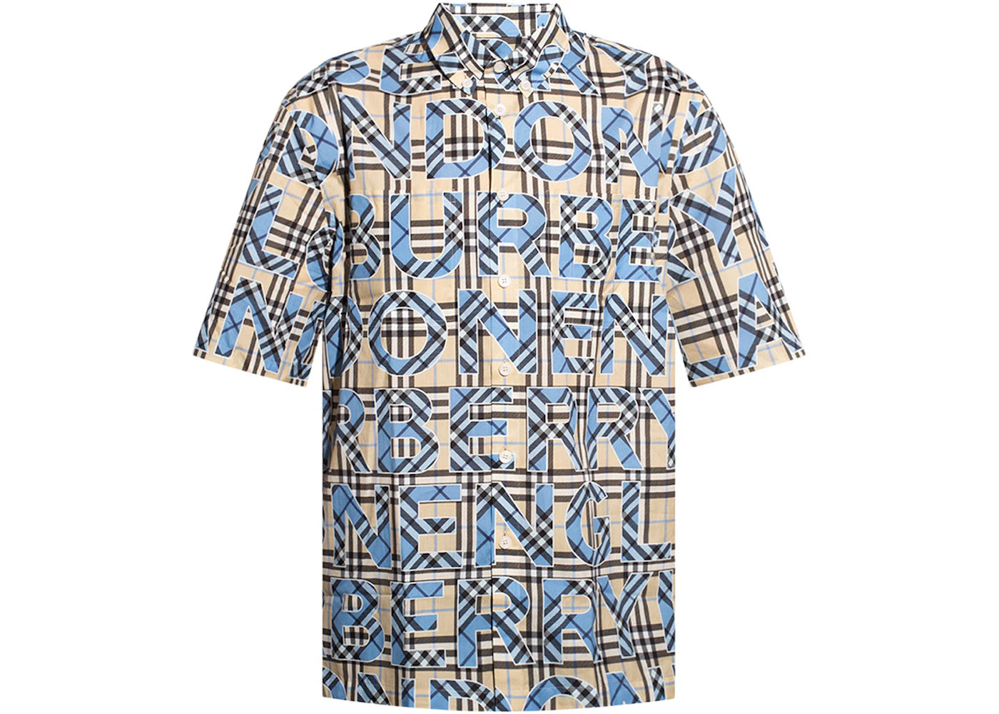Burberry Check Patterned Short Sleeves Shirt Beige Blue