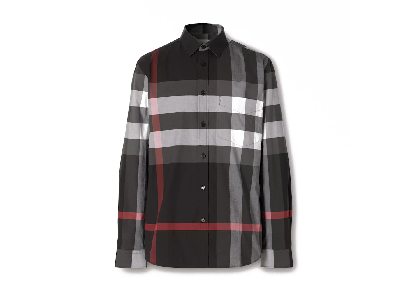 Burberry Check Stretch Cotton Poplin Shirt Charcoal