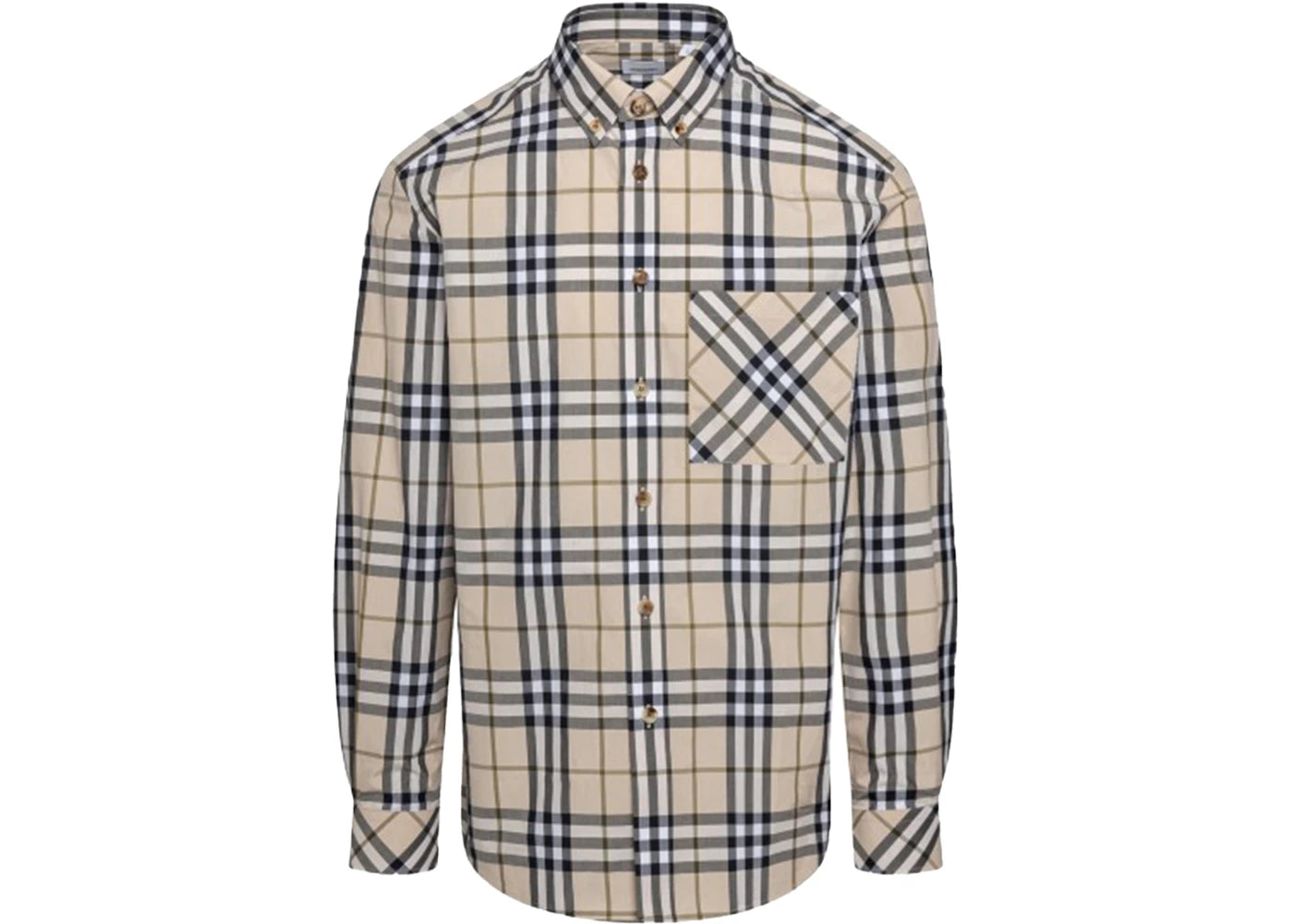 Burberry Check Stretch Poplin Long Sleeve Shirt Soft Fawn