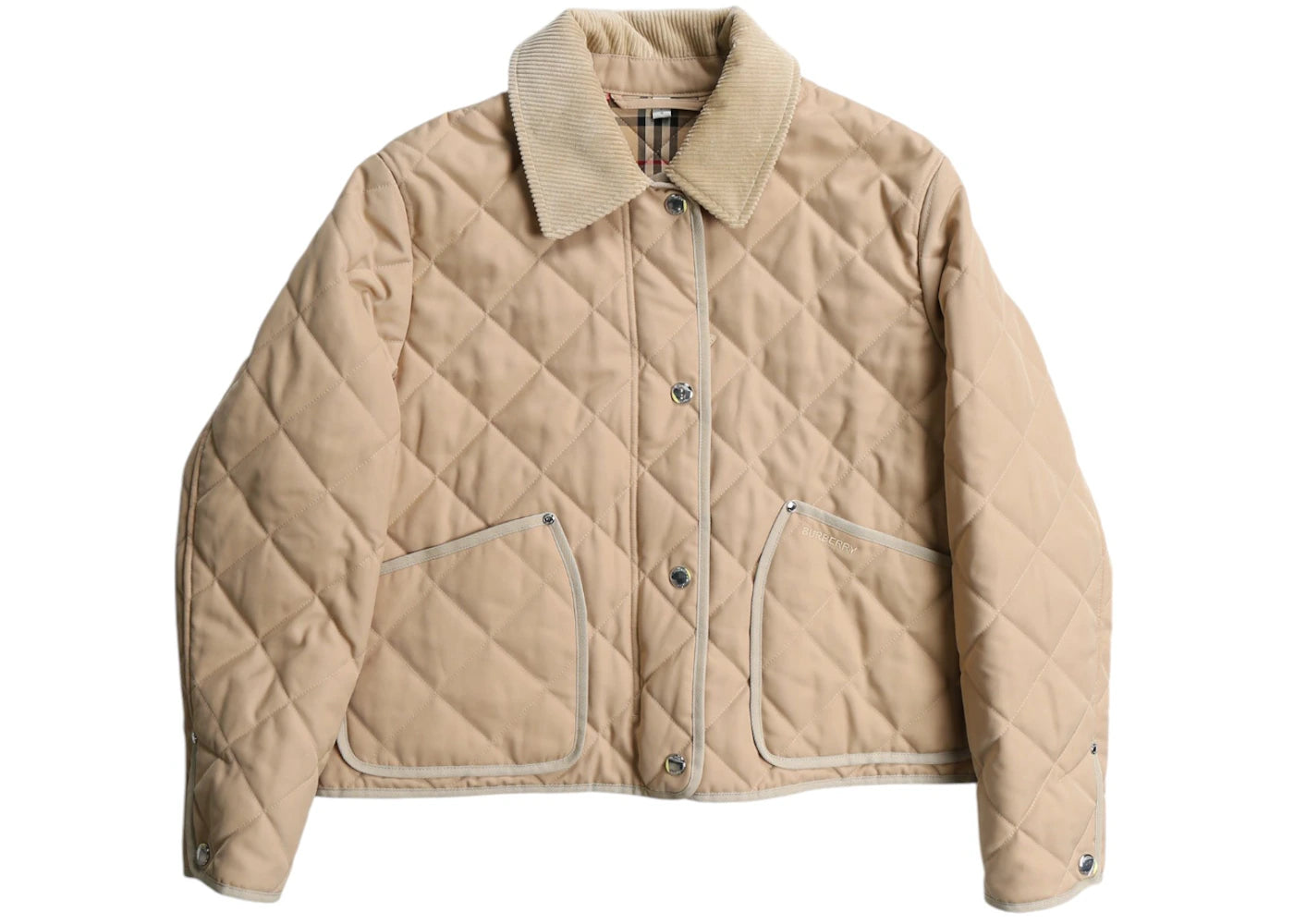 Burberry Check Wool Blend Quilted Jacket Soft Fawn