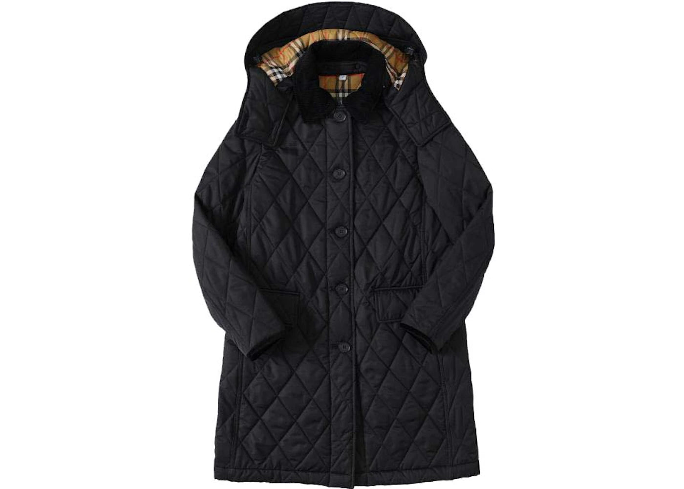 Burberry Detachable Hood Diamond Quilted Coat Black