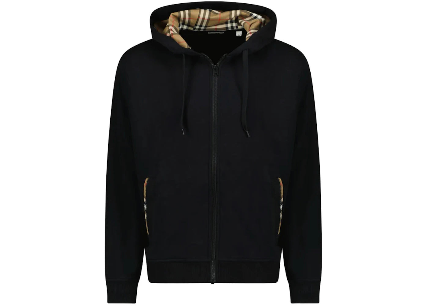 Burberry Keira Cotton Zip Up Check Hoodie Black