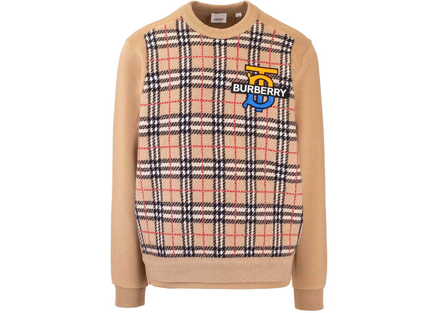 Burberry Monogram Motif Check Panel Sweatshirt Beige