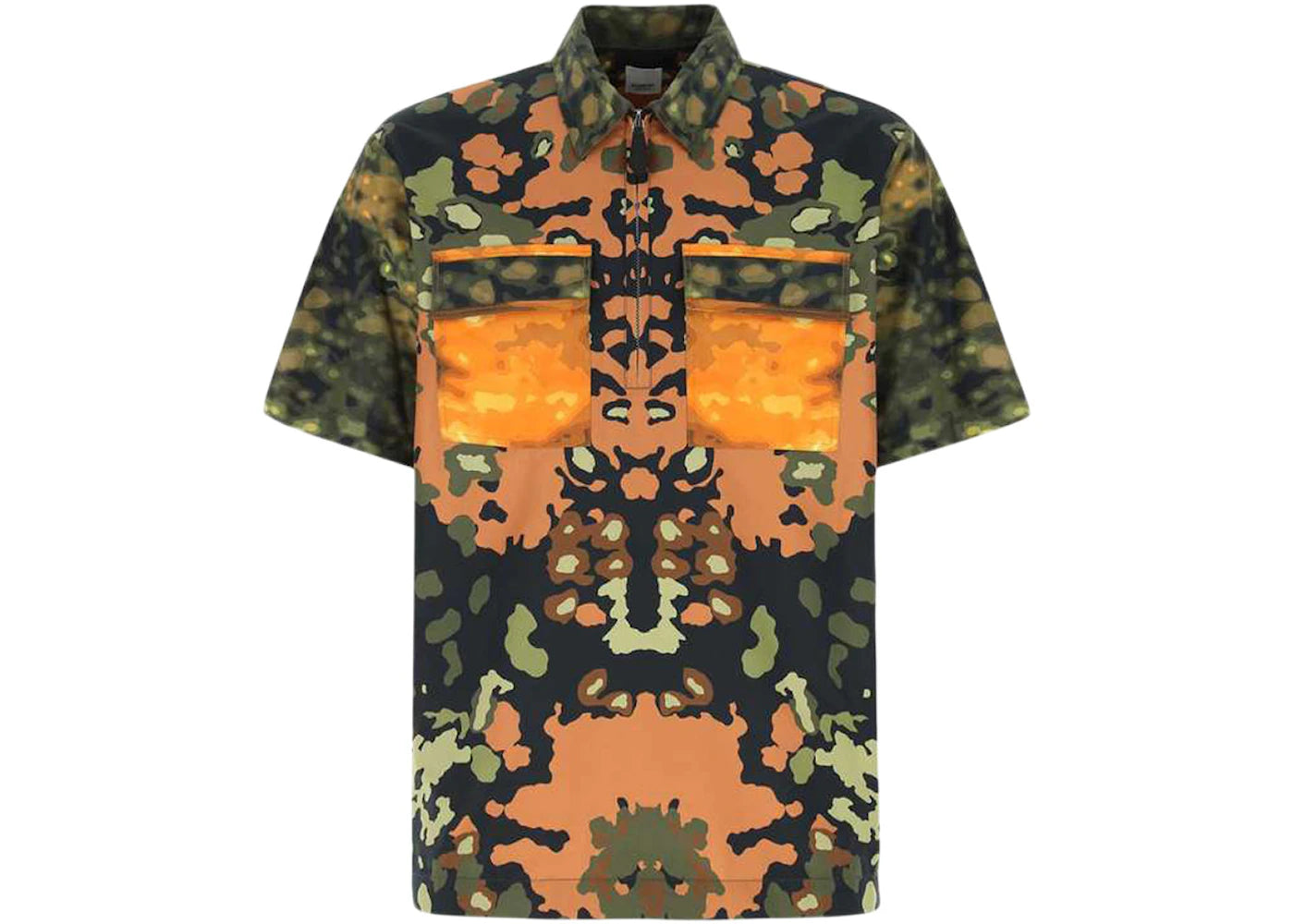 Burberry Printed Cotton Shirt Green Orange Black