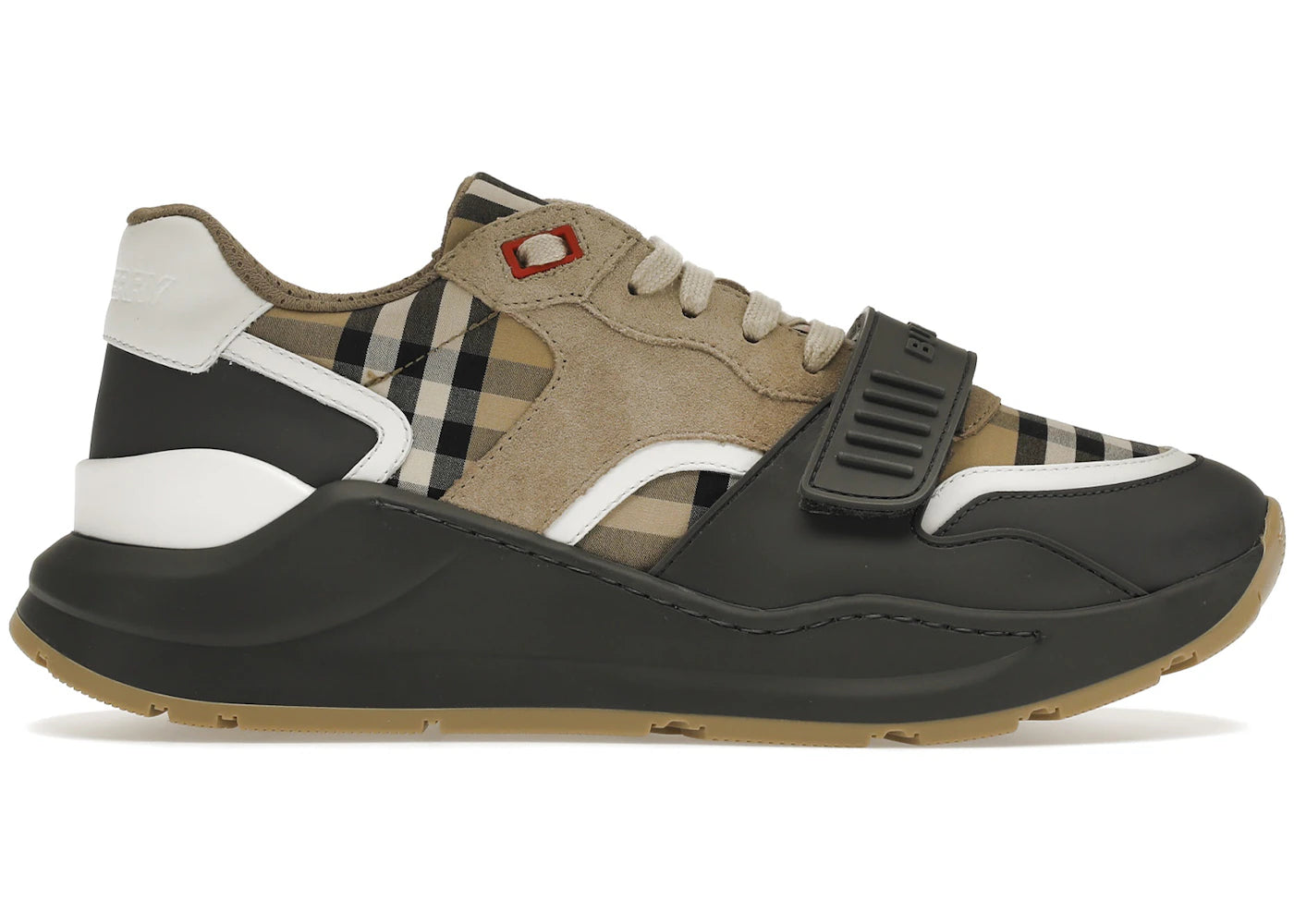 Burberry Ramsey Vintage Check Suede Leather Sneakers Grey Archive Beige