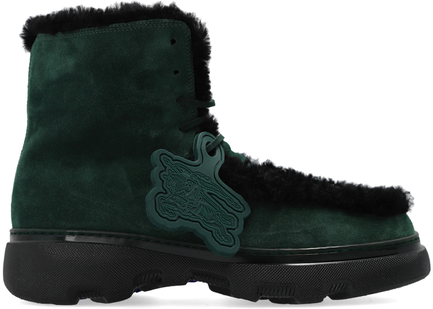 Burberry Shearling Embellished Suede Creeper Boot Green Black