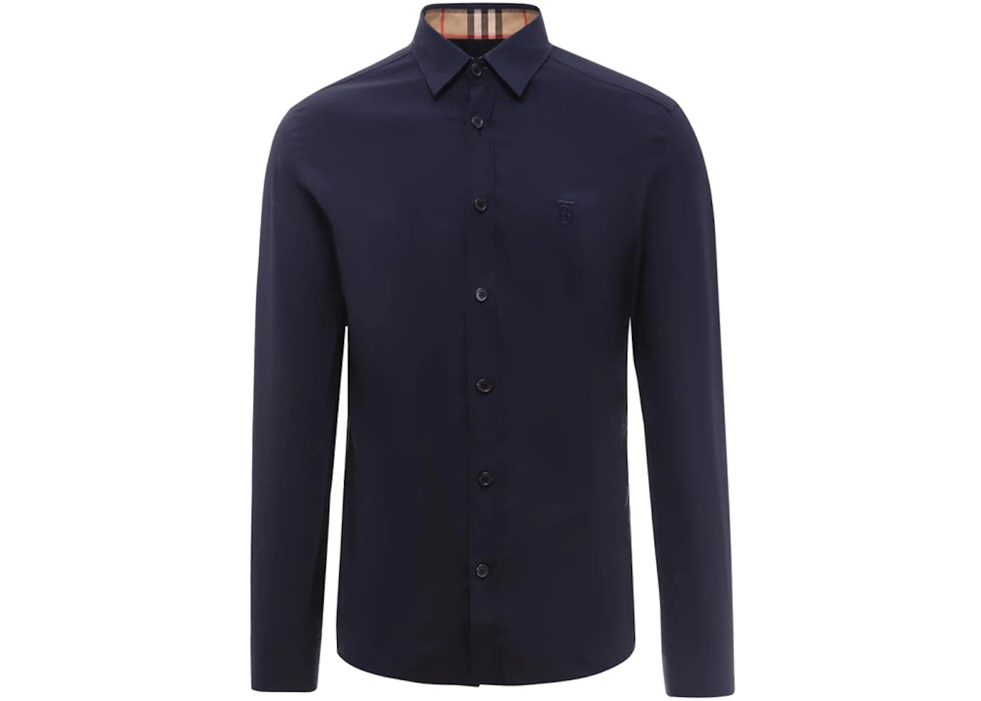 Burberry Slim Fit Monogram Motif Stretch Cotton Poplin Shirt Navy