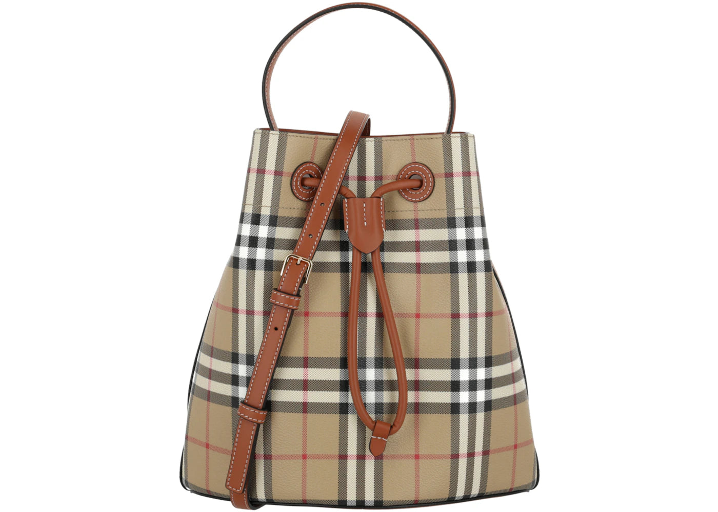 Burberry Small TB Bucket Bag Vintage Check Briar Brown