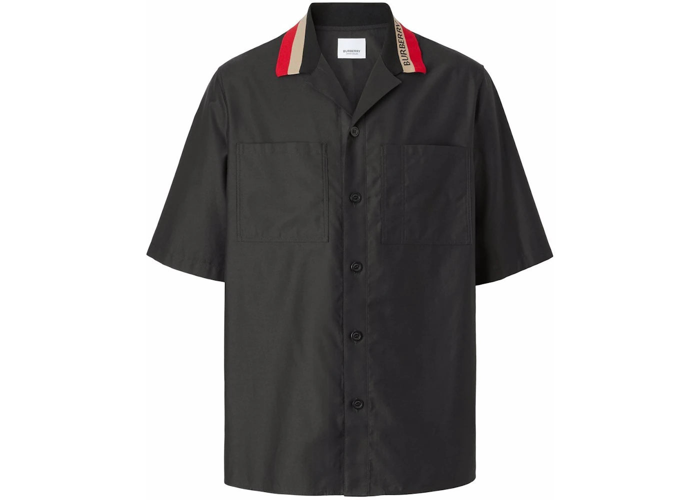 Burberry Stripe Icon Collar Camp Shirt Black/Red/Beige