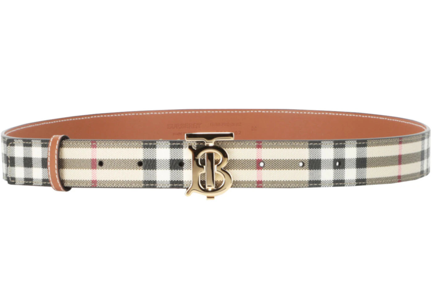 Burberry TB Vintage Check Leather Belt Vintage Check Light Gold