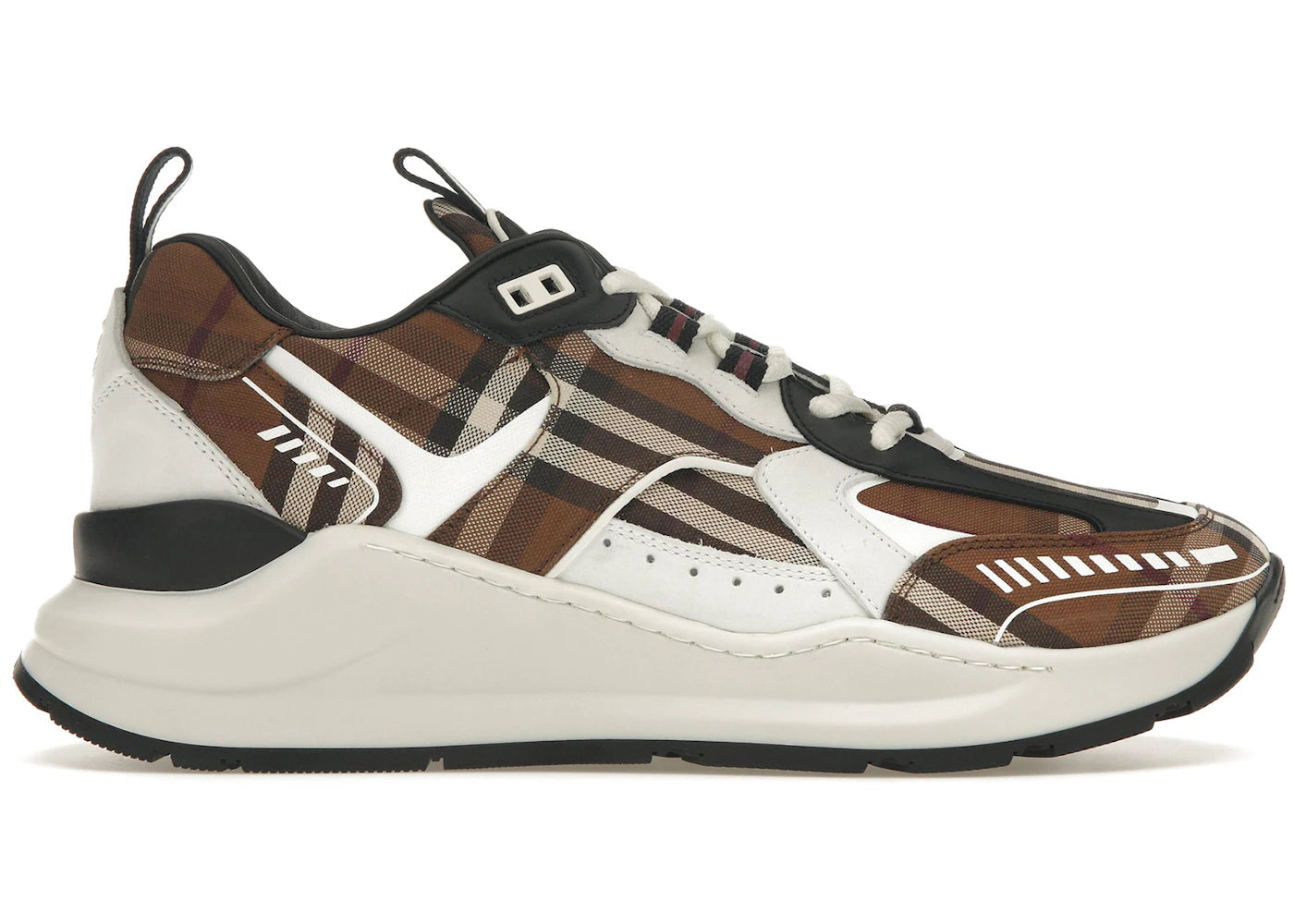 Burberry Vintage Check Cotton and Leather Sneakers Dark Birch Brown White