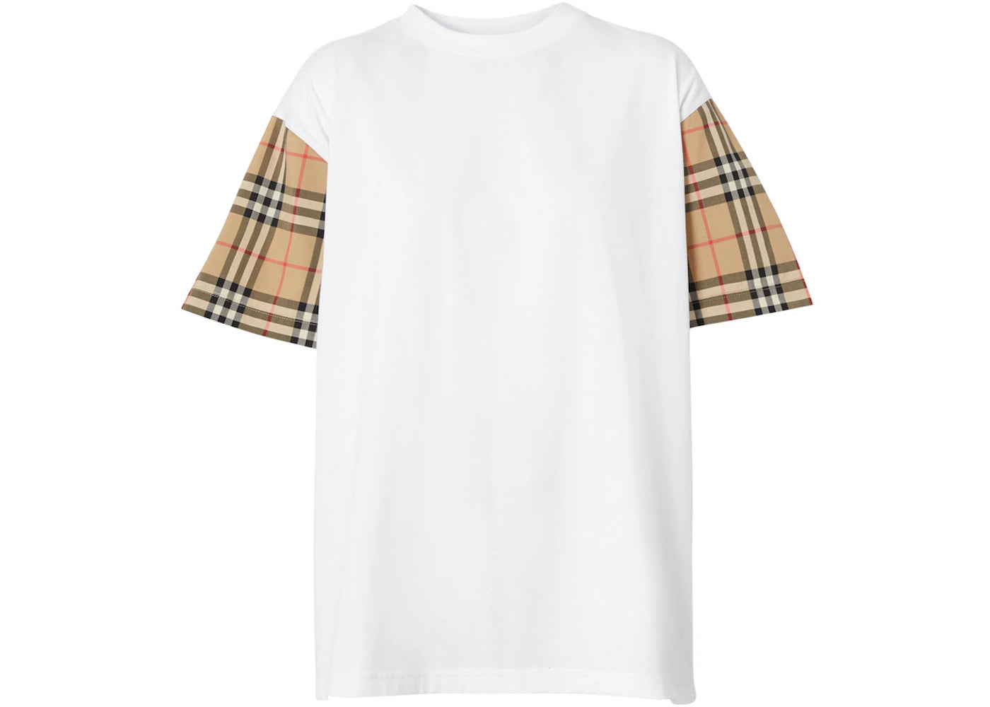 Burberry Vintage Check Sleeve Cotton Oversized Women's T-Shirt White/Archive Beige