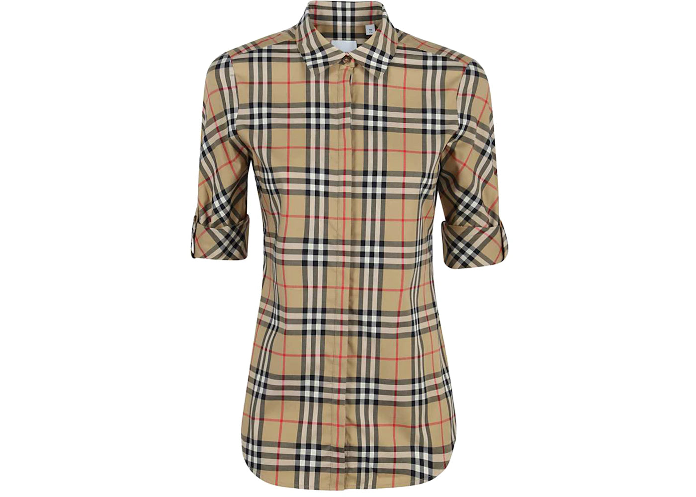 Burberry Vintage Womens Check Stretch Cotton Twil Shirt Archive Beige