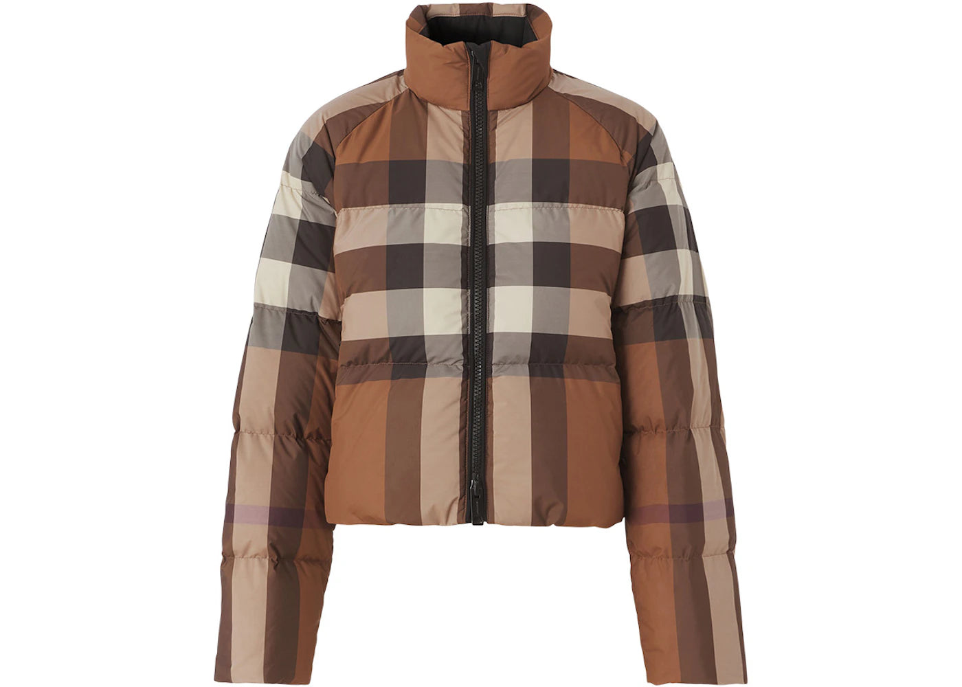 Burberry Women's Check Cropped Puffer Jacket Dark Birch Brown