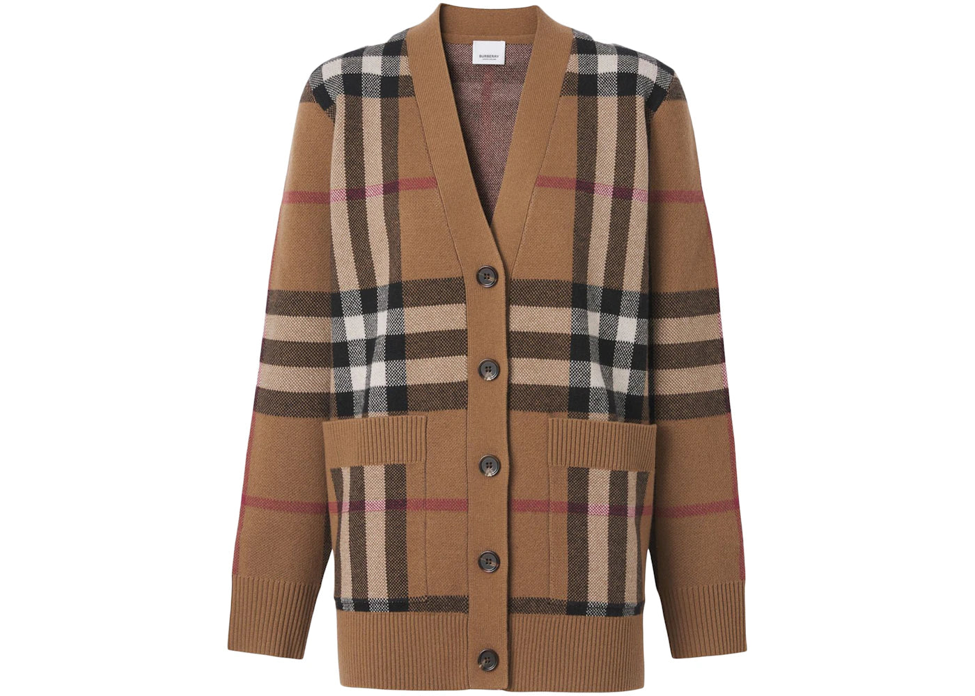 Burberry Womens Checked Wool Cashmere Blend Cardigan Brown