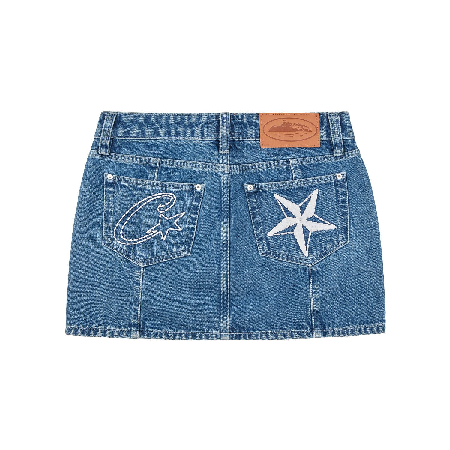 Corteiz Stitch Down Denim Skirt Faded Blue