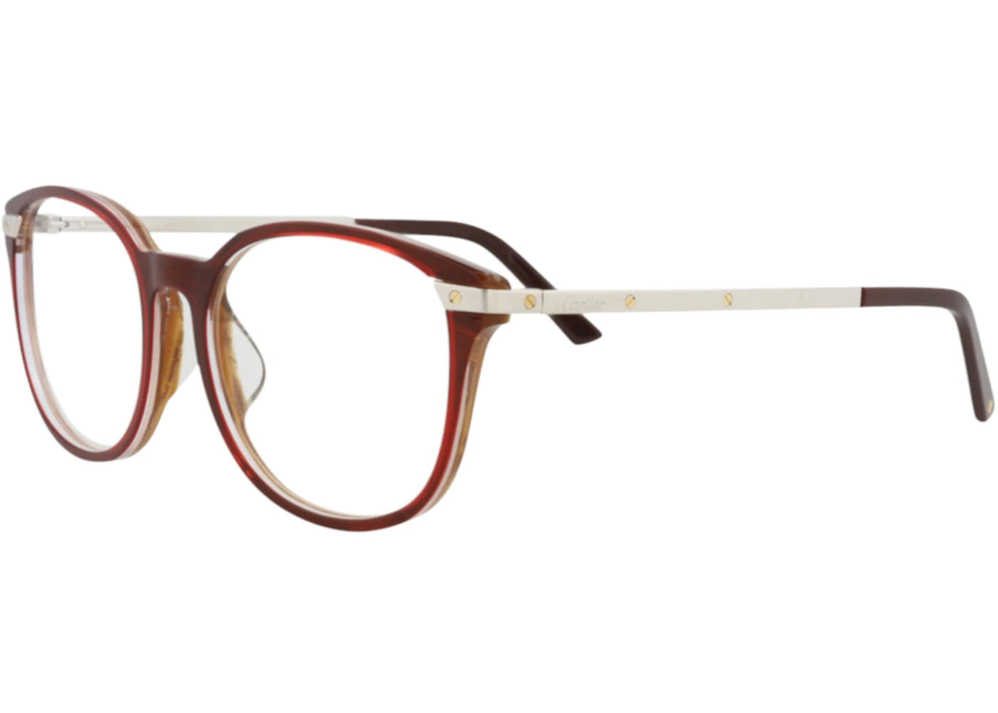 Cartier Round Eyeglasses Red Silver Transparent (CT0107OA-30003091-003)