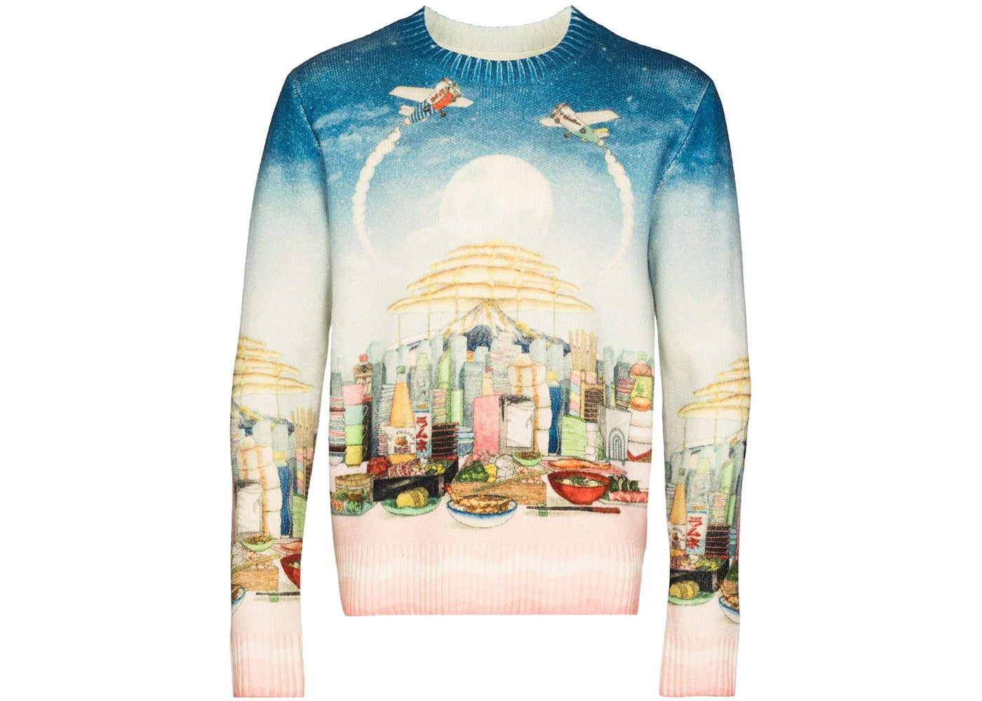 Casablanca Cafe Print Merino Wool Crewneck Sweater Multi