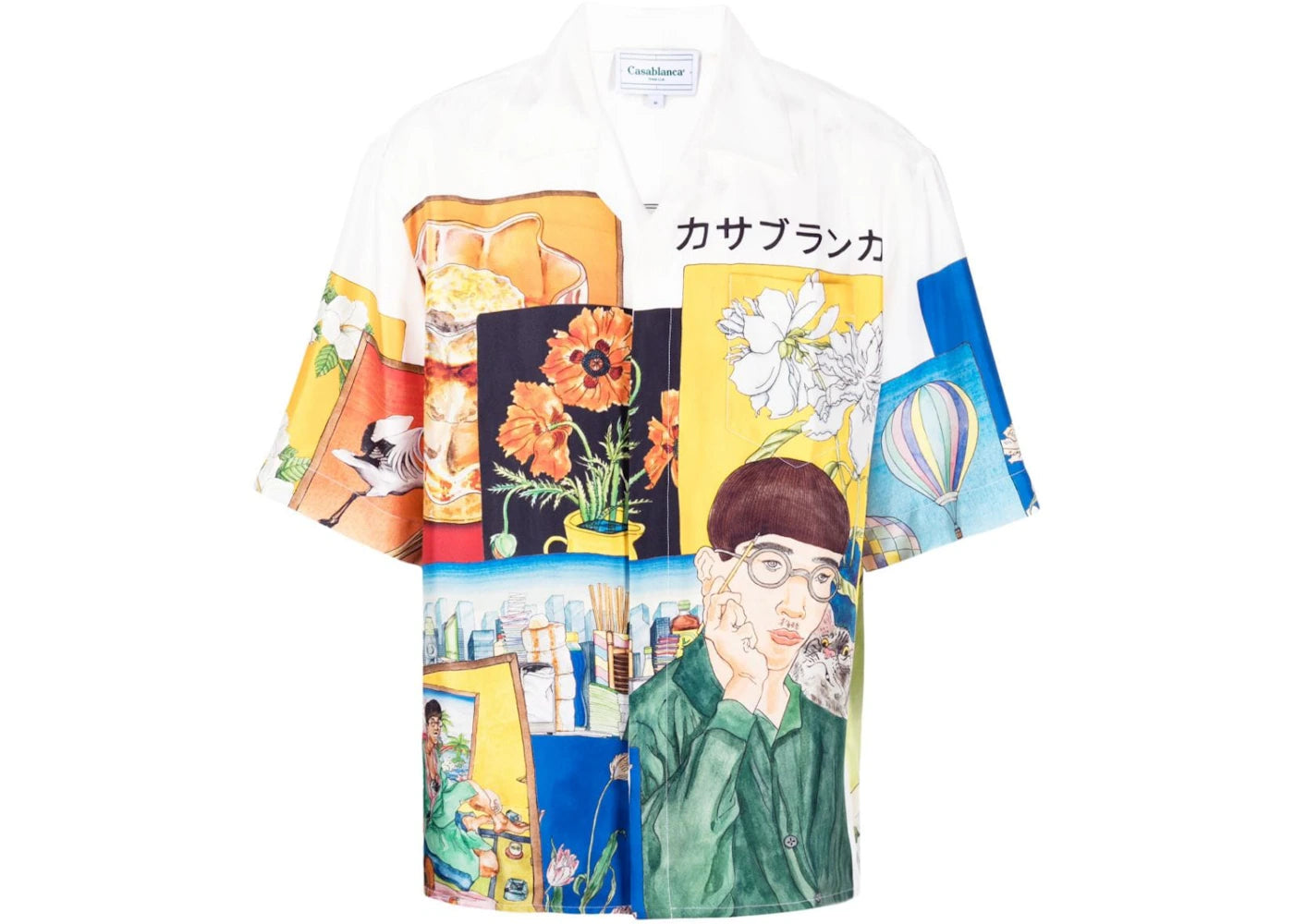 Casablanca Fleurie Jour Short Sleeve Silk Shirt White/Multi