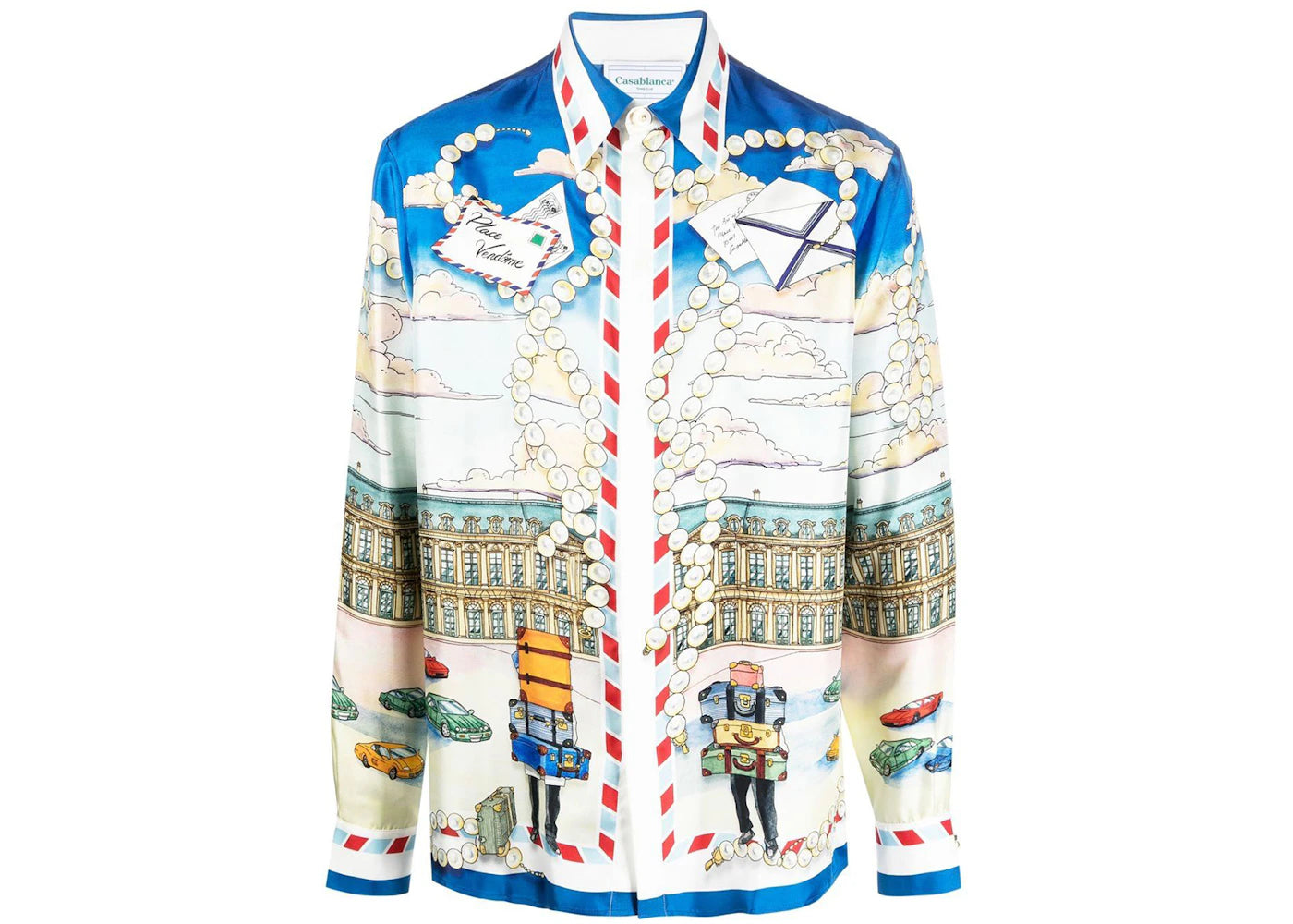 Casablanca Graphic Print Blue Silk Shirt Multicolour