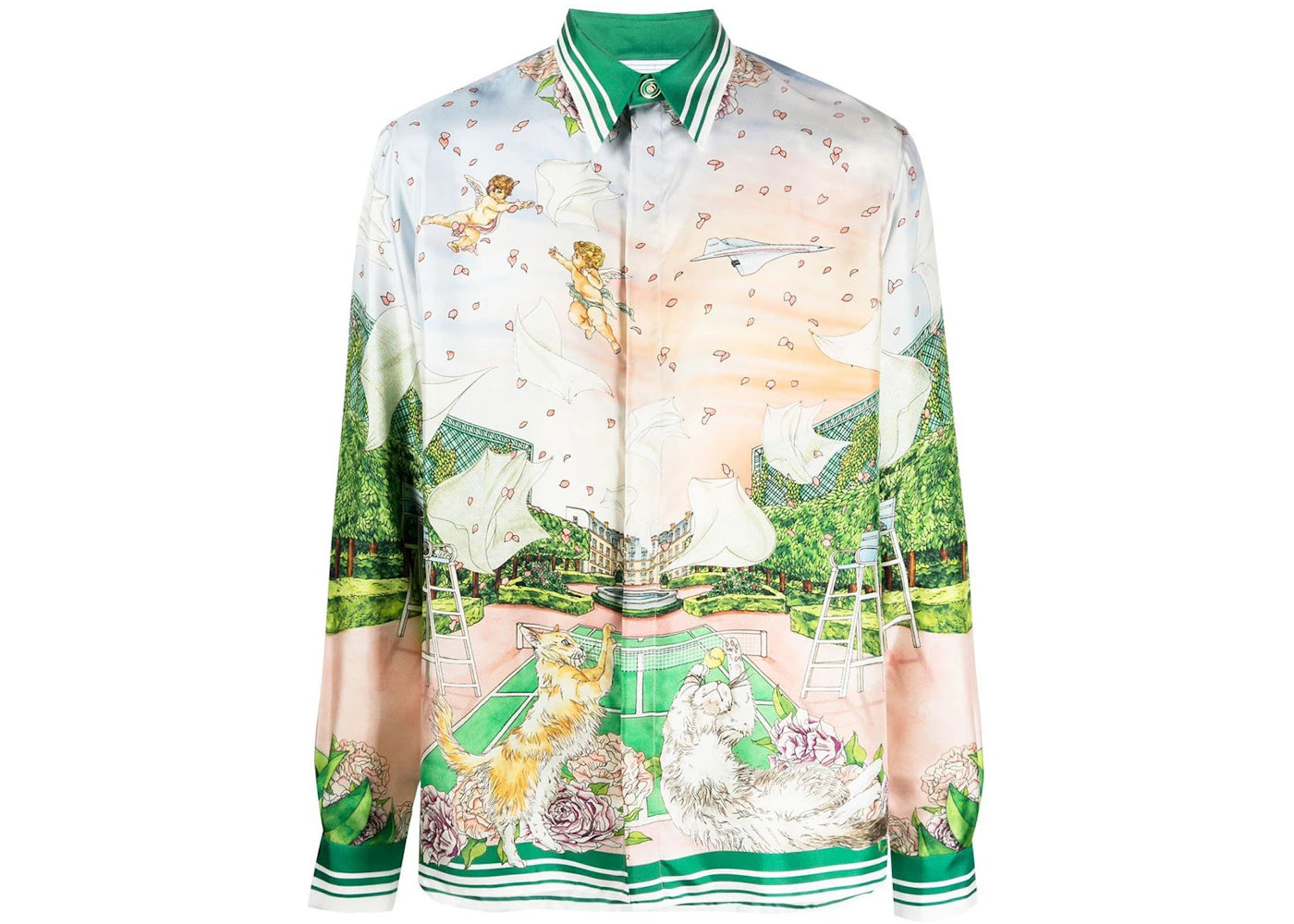 Casablanca Graphic Print Green Silk Shirt Multicolour