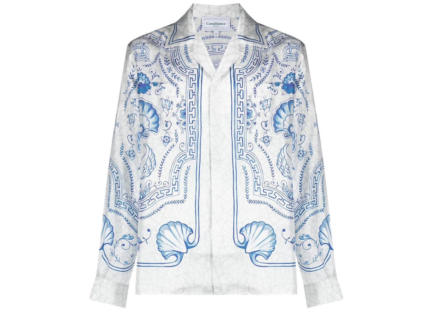 Casablanca Graphic Print Silk Shirt Off-White/Navy Blue