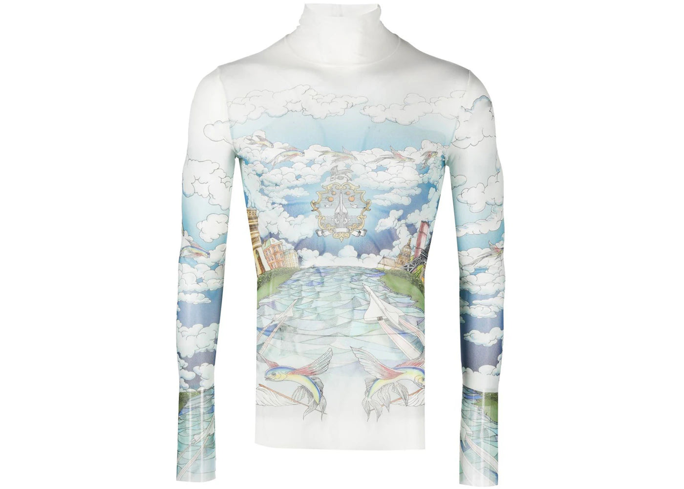 Casablanca Illustrative Style Print Roll Neck Top Multicolour
