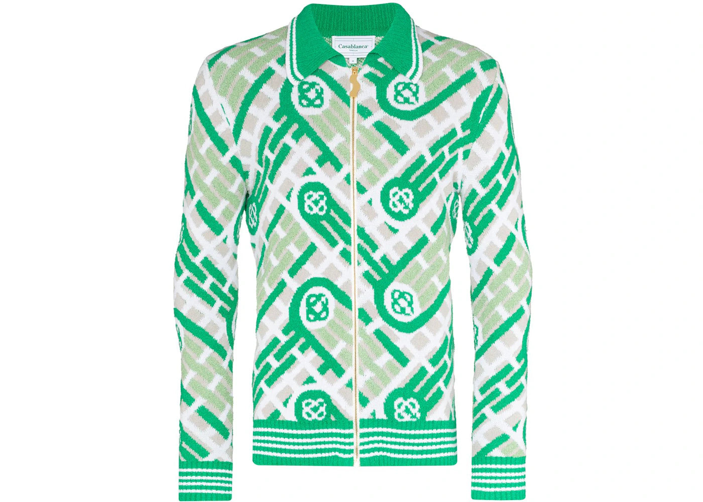 Casablanca Knitted Ping Pong Monogram Zip Up Jacket Green