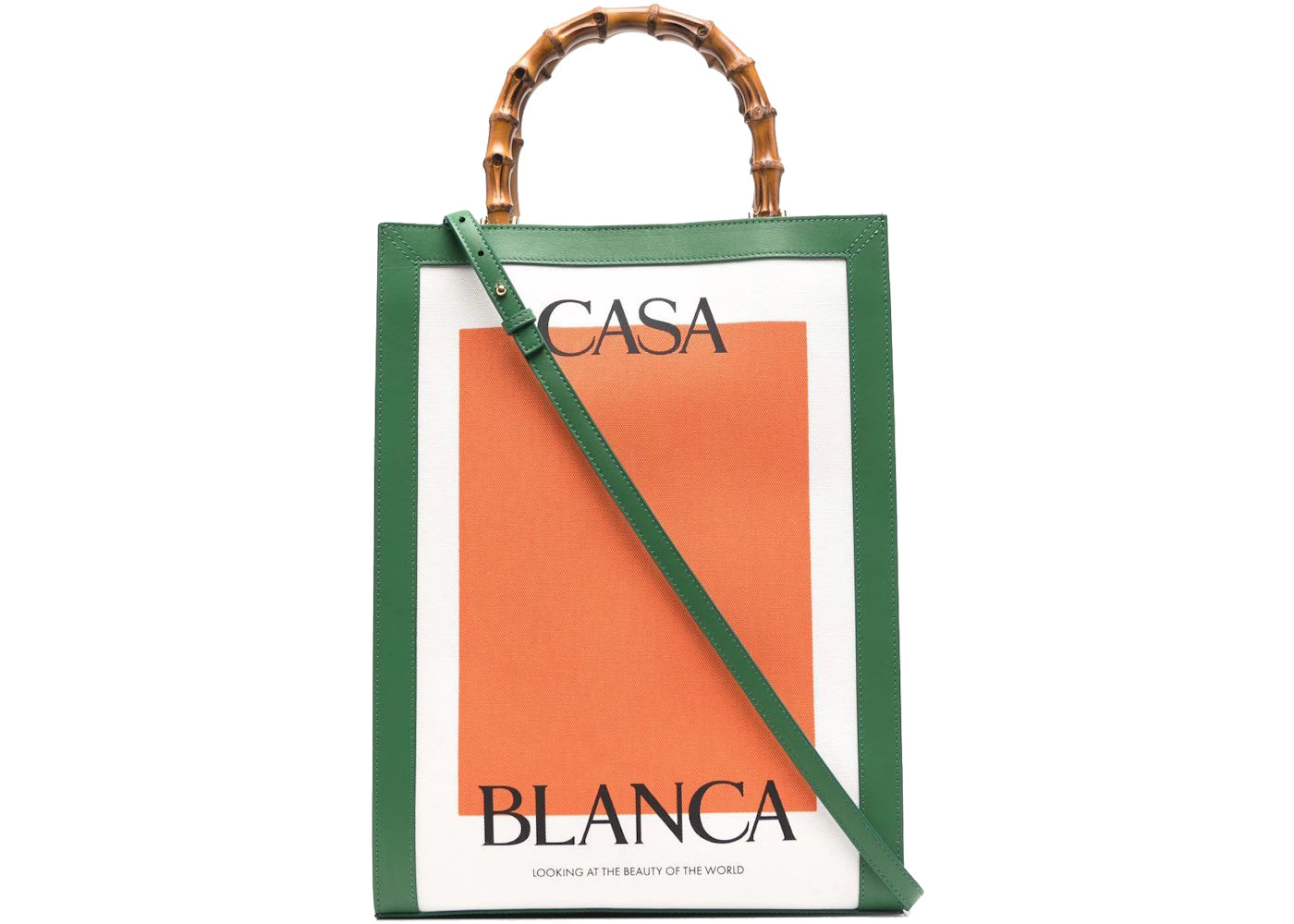 Casablanca Logo Print Bamboo Handle Tote Green/Orange/White