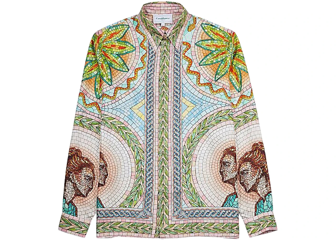 Casablanca Mosaics Grecques Silk Twill Shirt Light Pink/Green/Multi