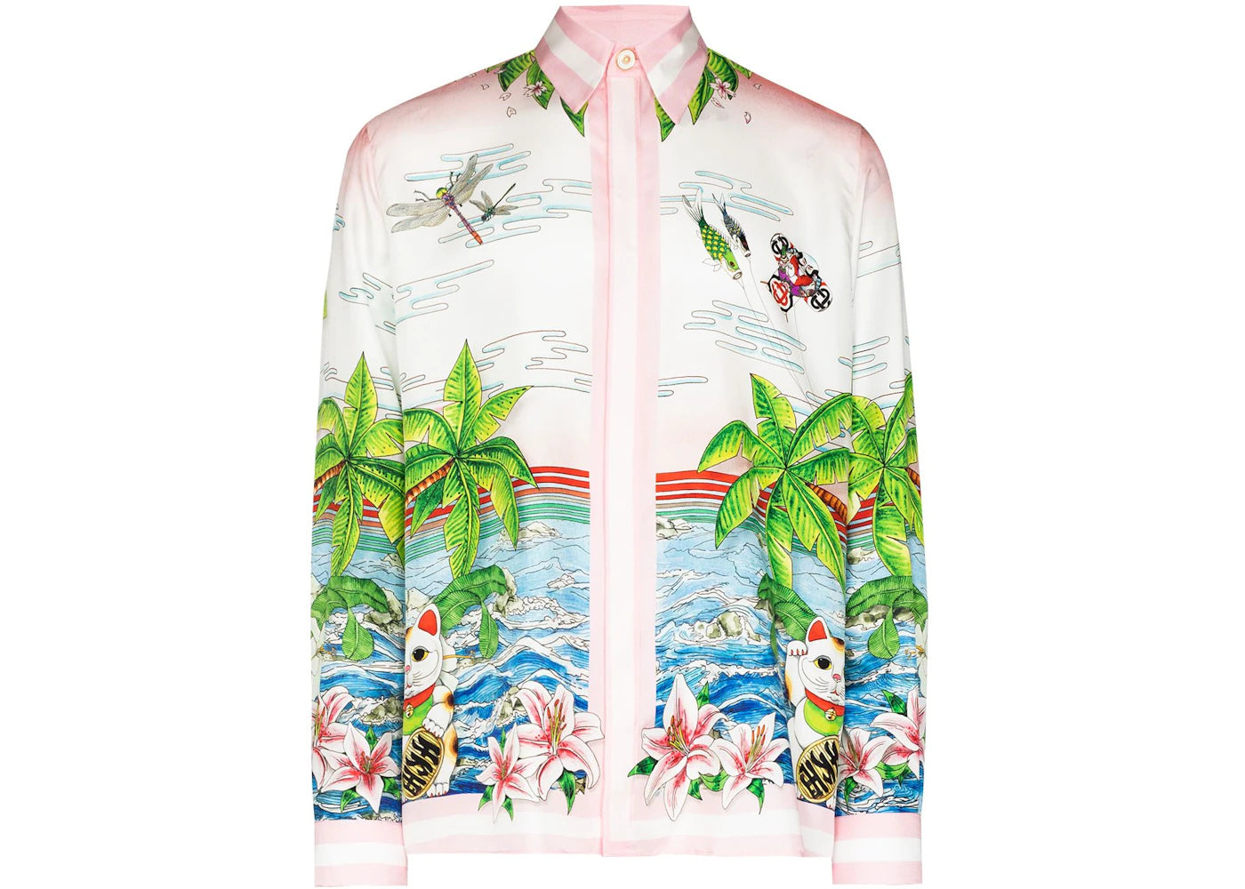 Casablanca Palm Print Long Sleeve Silk Shirt Multicolor