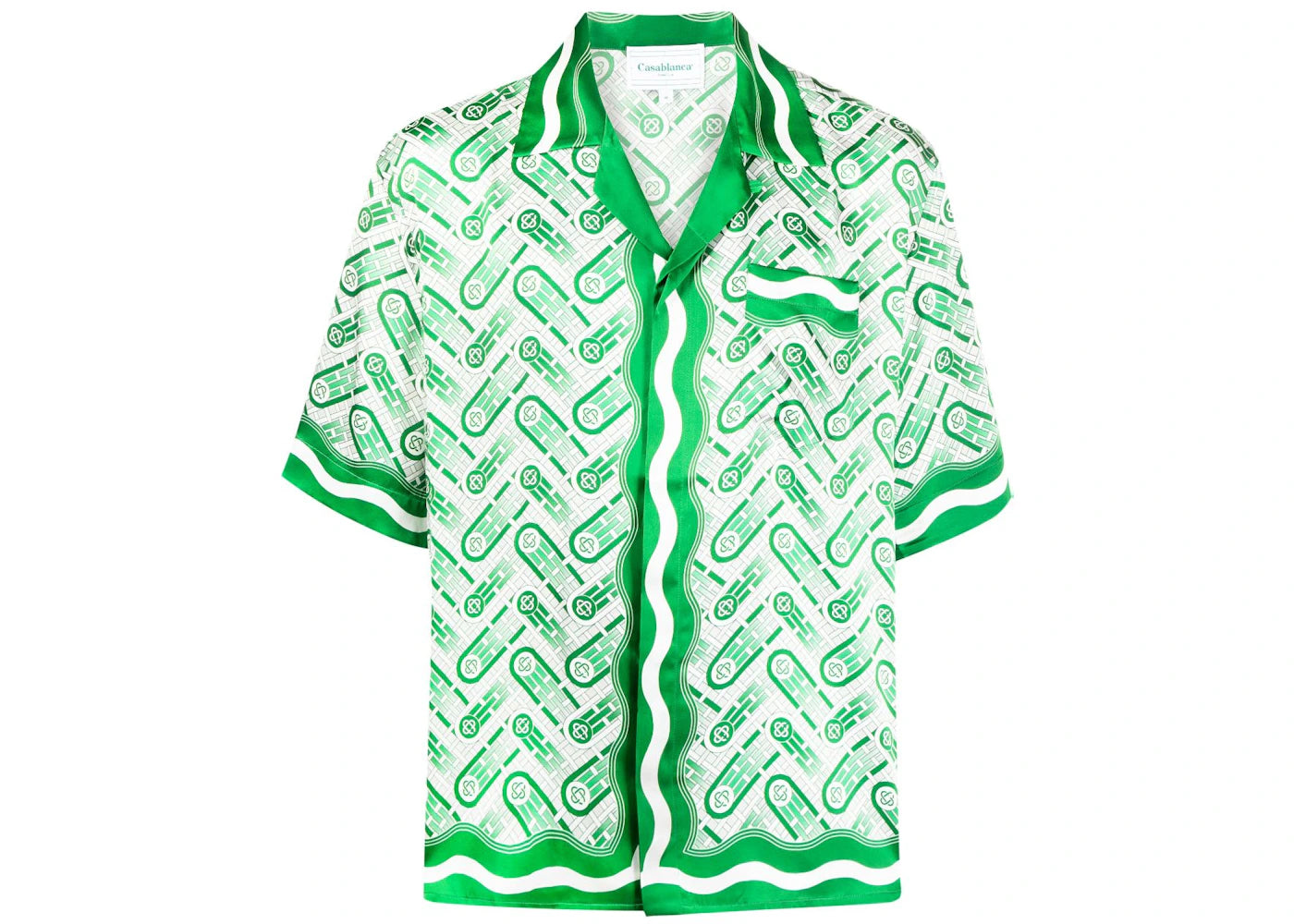 Casablanca Ping Pong Monogram Short Sleeve Silk Shirt Green