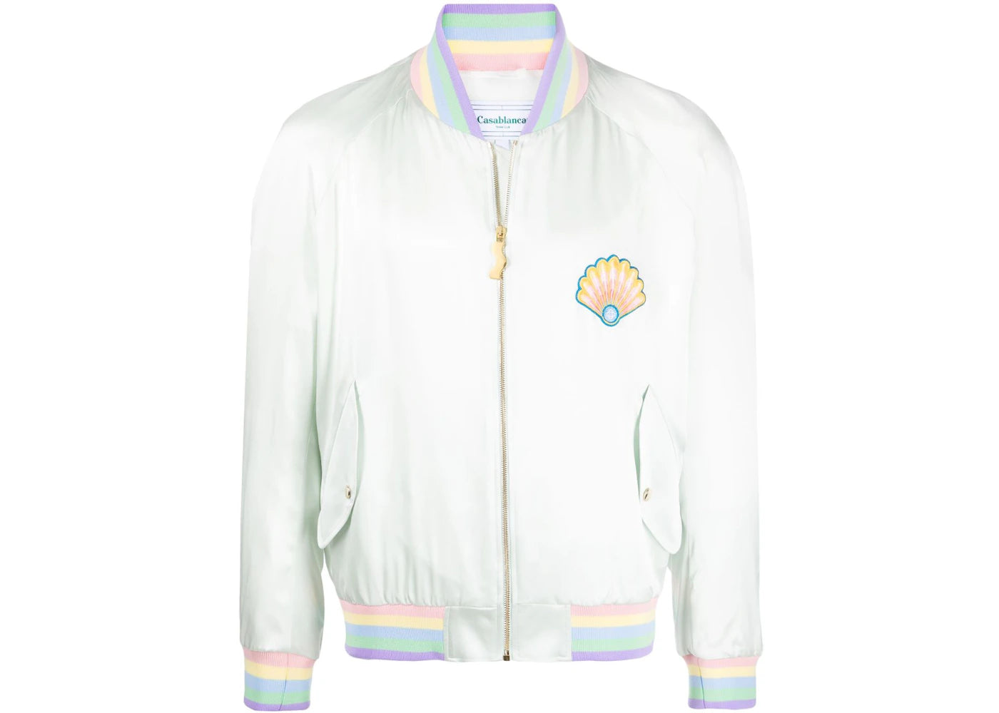 Casablanca Shell Embroidered Zipped Bomber Jacket Mint Green