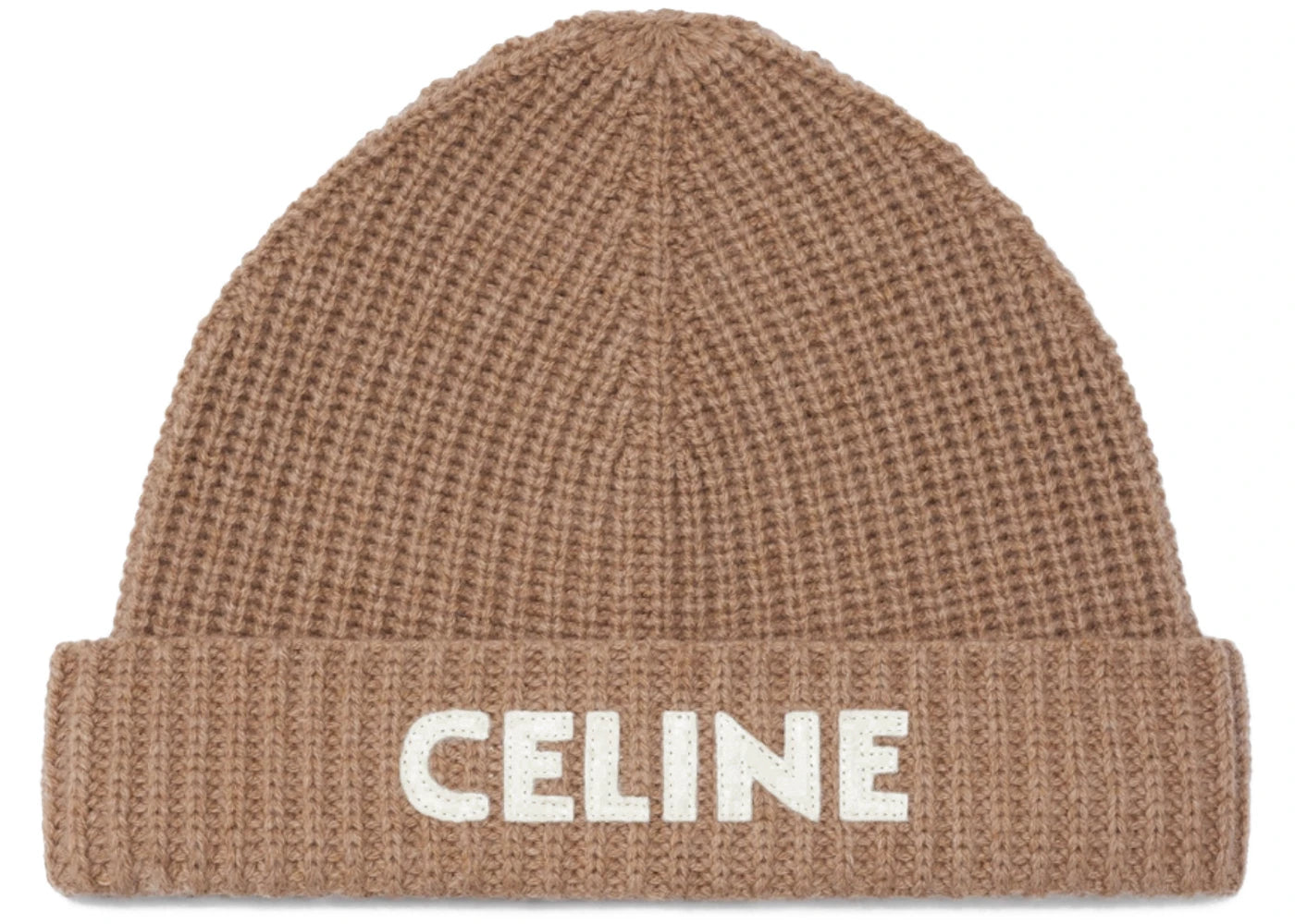 Celine Cashmere Embroidered Knit Beanie Camel